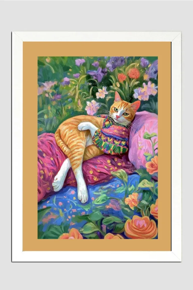 EverythingBoho Miss Cat At Leisure Wall Art (White)