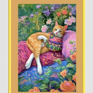 EverythingBoho Miss Cat At Leisure Wall Art (Yellow)