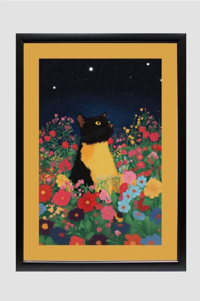 EverythingBoho Sci Fi Cat Framed Art (Black)