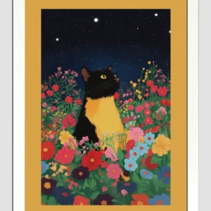 EverythingBoho Sci Fi Cat Framed Art (White)