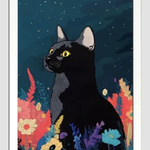 EverythingBoho The Black Cat Artistic Framed Art (White)