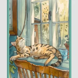 EverythingBoho The Chilling Cat Boho Wall Art (Olive Green)