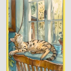 EverythingBoho The Chilling Cat Boho Wall Art (Yellow)