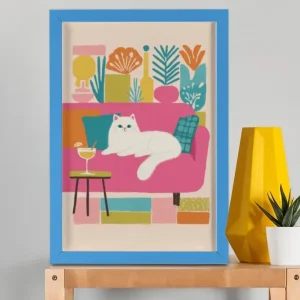 EverythingBoho The Cool Persian Cat Wall Art (Royal Blue)