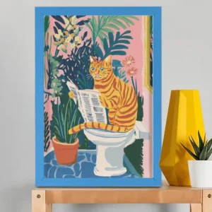 EverythingBoho The News Hungry Cat Wall Art (Royal Blue)
