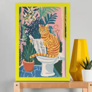 EverythingBoho The News Hungry Cat Wall Art (Yellow)