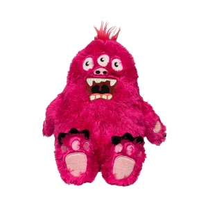FabDog Fluffy Monster Dog Toy - Large Pink Plush with Grunting Squeaker