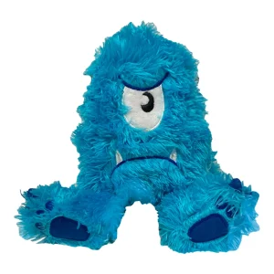 FabDog Fluffy Monster Dog Toy - Small Blue Plush with Grunting Squeaker