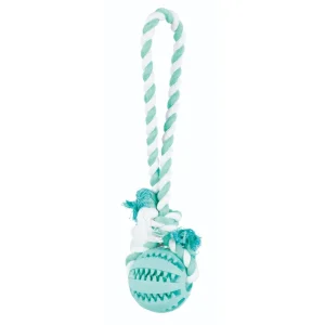 FG-Trixie Denta Playing Rope with Fun Ball Mint Flavour Natural Rubber Toy for Dogs (Mint Green)