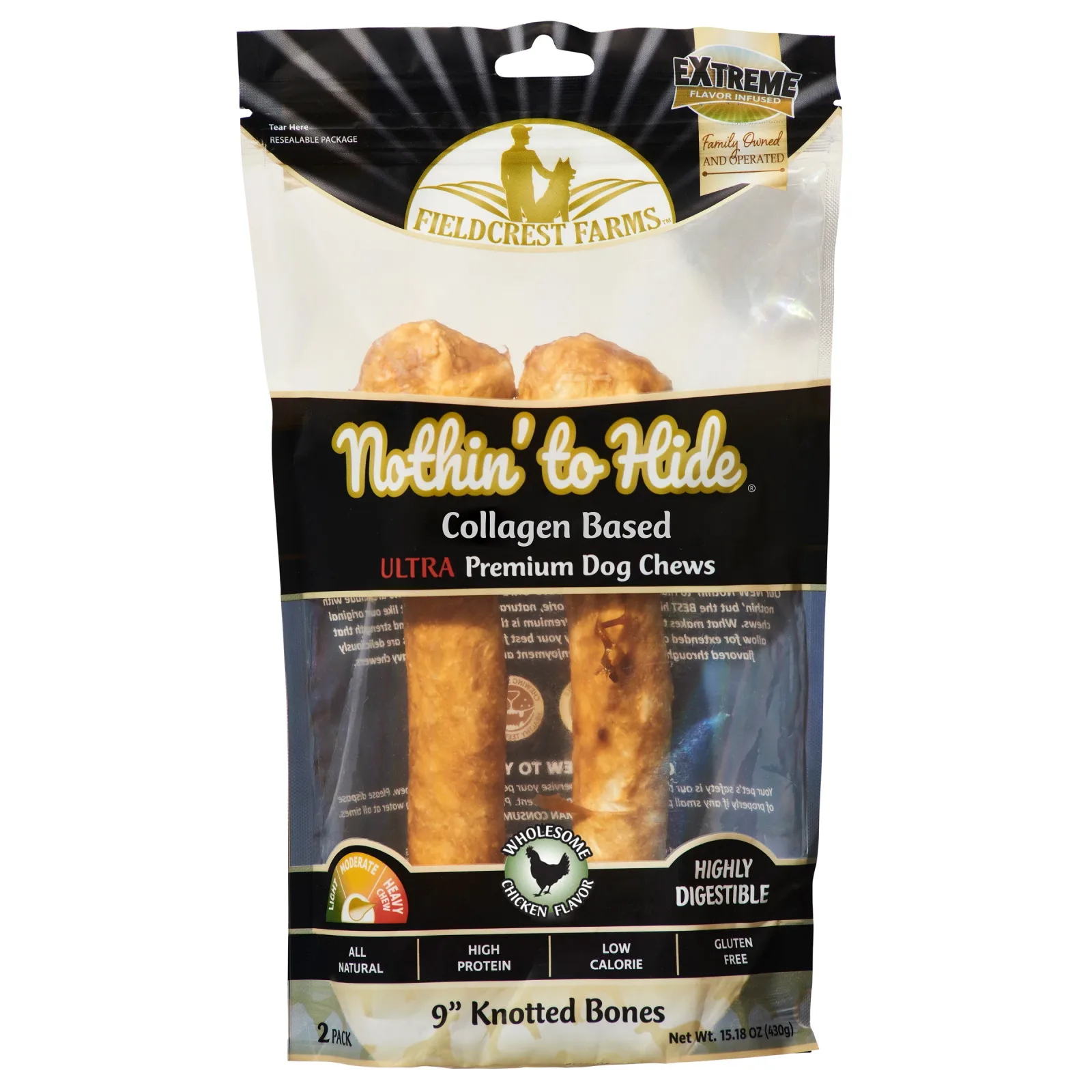 Fieldcrest Farms Nothin' To Hide Ultra Knotted Bone Dog Treat Chicken 9 in, 2 pk
