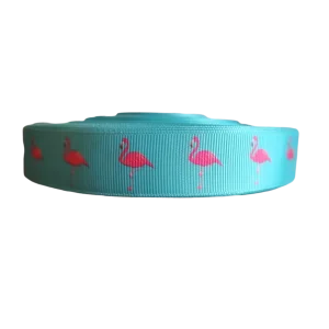 Flamingo On Aqua Nylon Dog Collar