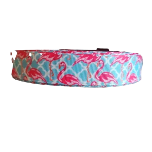 Flamingo on Blue Tiles Nylon Dog Collar