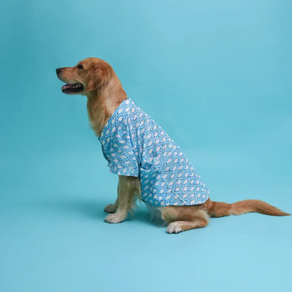 Floof & Co Fish Print Cotton Shirt for Dogs (Blue)
