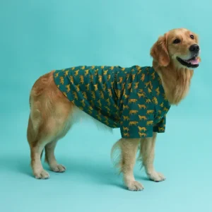Floof & Co Leapord Print Cotton Shirt for Dogs (Dark Green)