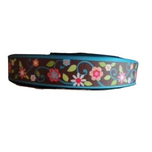 Flowers on Brown Nylon Dog Collar