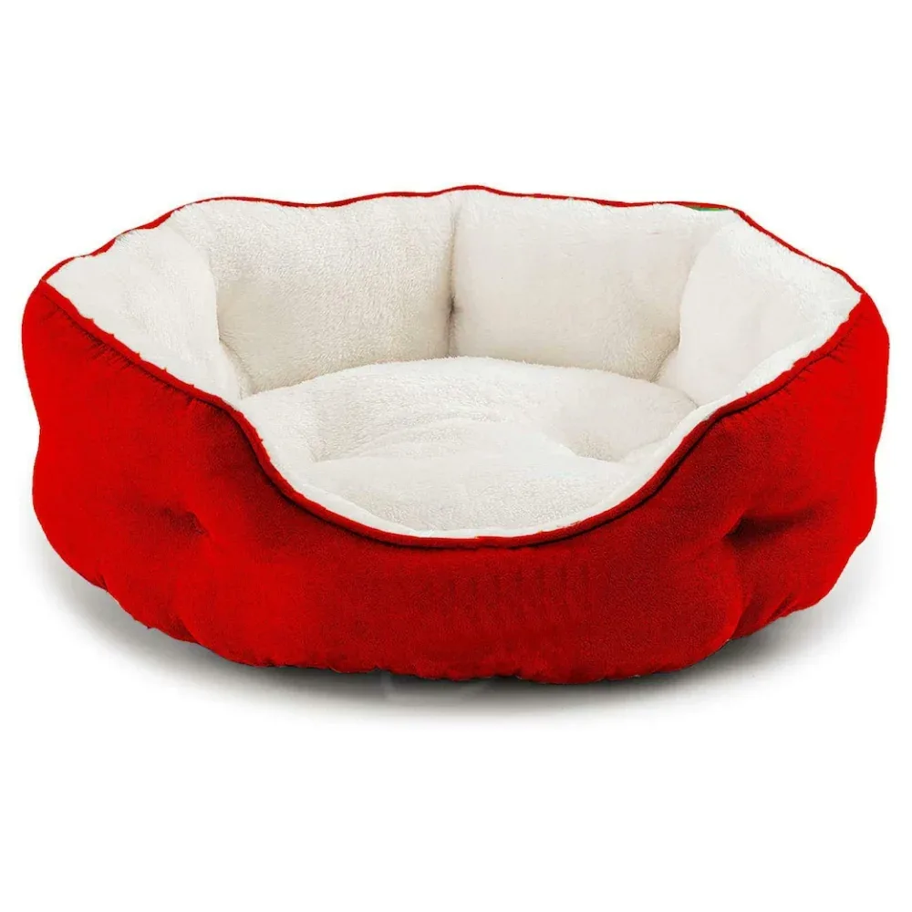Fluffy's Pawsome Round Washable Bed for Dogs and Cats (Red)