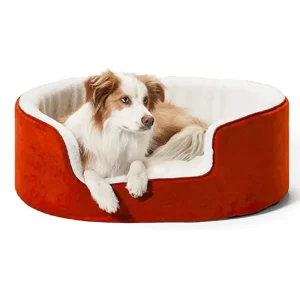 Fluffy's Petslover Warm Fleece Winter Round Shape Reversible Ultra Soft Bed with Cushion Pillow for Dogs and Cats (Red)