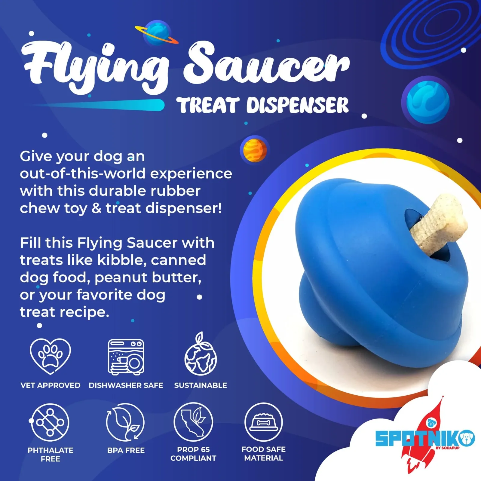 Flying Saucer eDispenser Durable Rubber Chew Toy & Treat Dispenser - Image 2