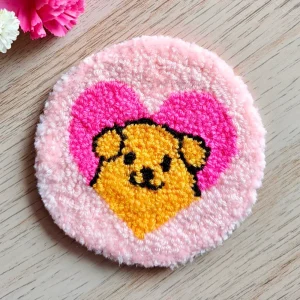 Furry Tales Custard Dog Handtufted Coaster