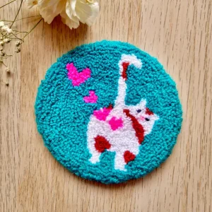 Furry Tales Rusk Cat Handtufted Coaster