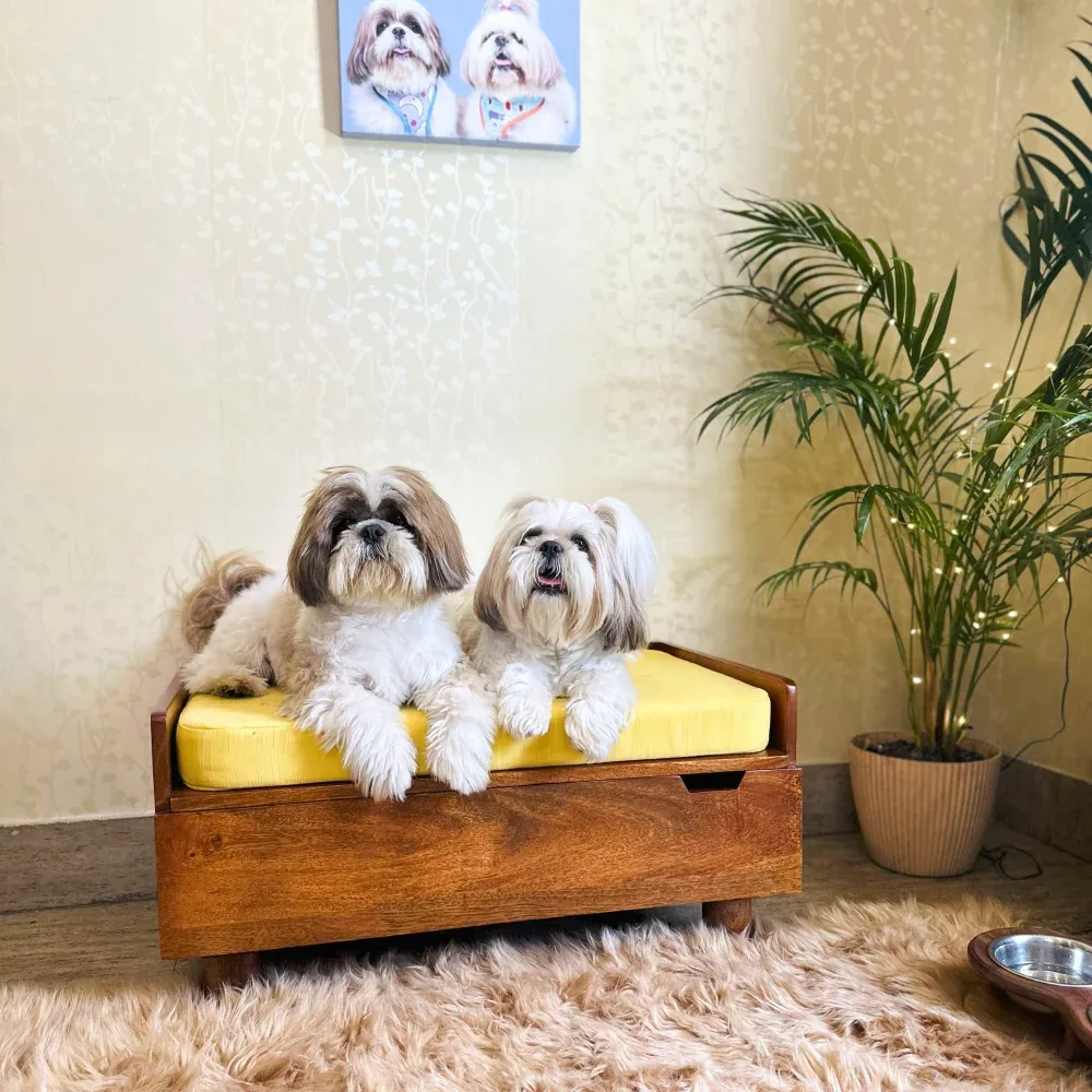 FurryLiving Hibachi Bed with Storage for Dogs (Honey/Yellow Cushion) - Image 2