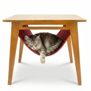 FurryLiving Lola Side Table with Perch Fabric for Cats (Honey/Red)