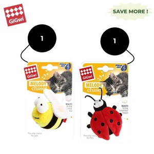 GiGwi Melody Chaser with Motion Activated Sound Chip Bee Toy and Beetle Toy for Cats Combo