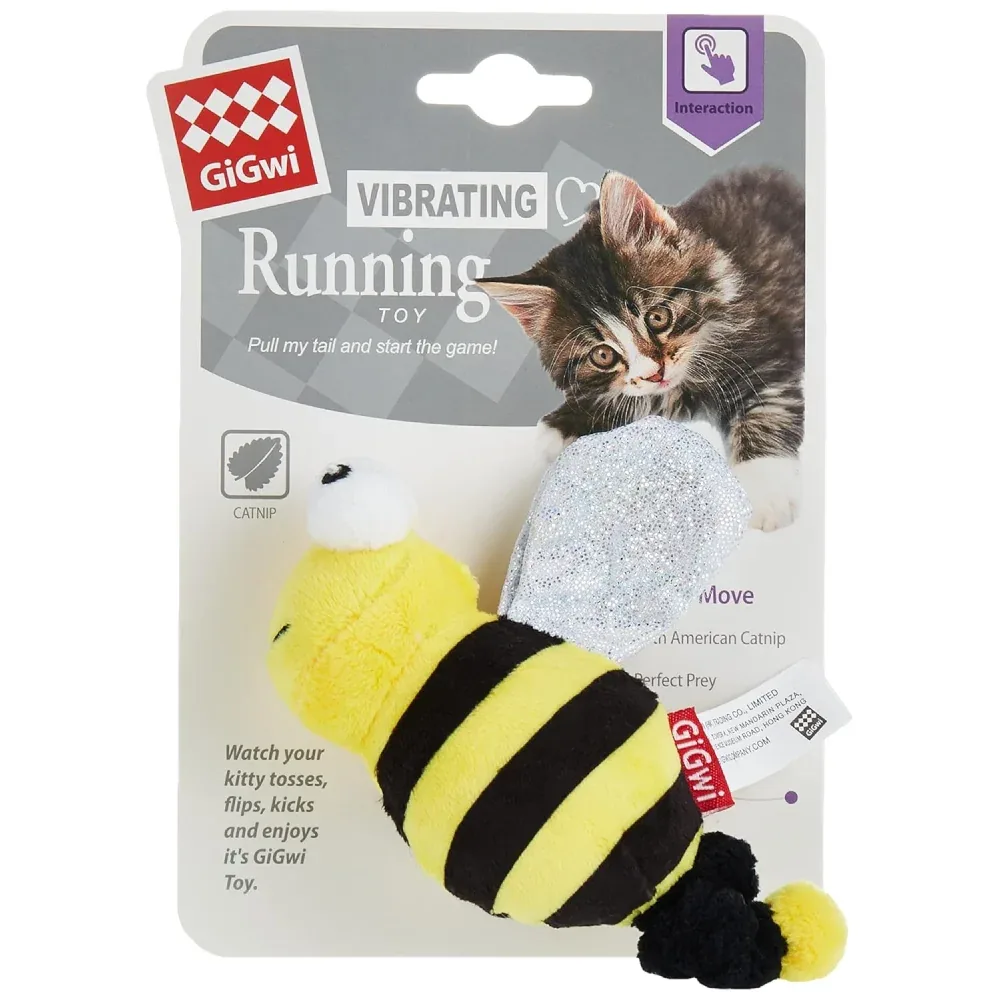 GiGwi Vibrating Running Bee with Catnip inside Toy for Cats (Yellow)