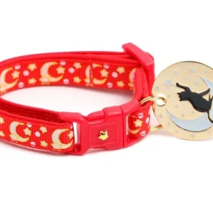 Gold Moons and Stars on Bright Red Cat Collar