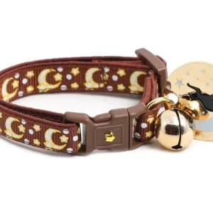 Gold Moons and Stars on Brown Cat Collar
