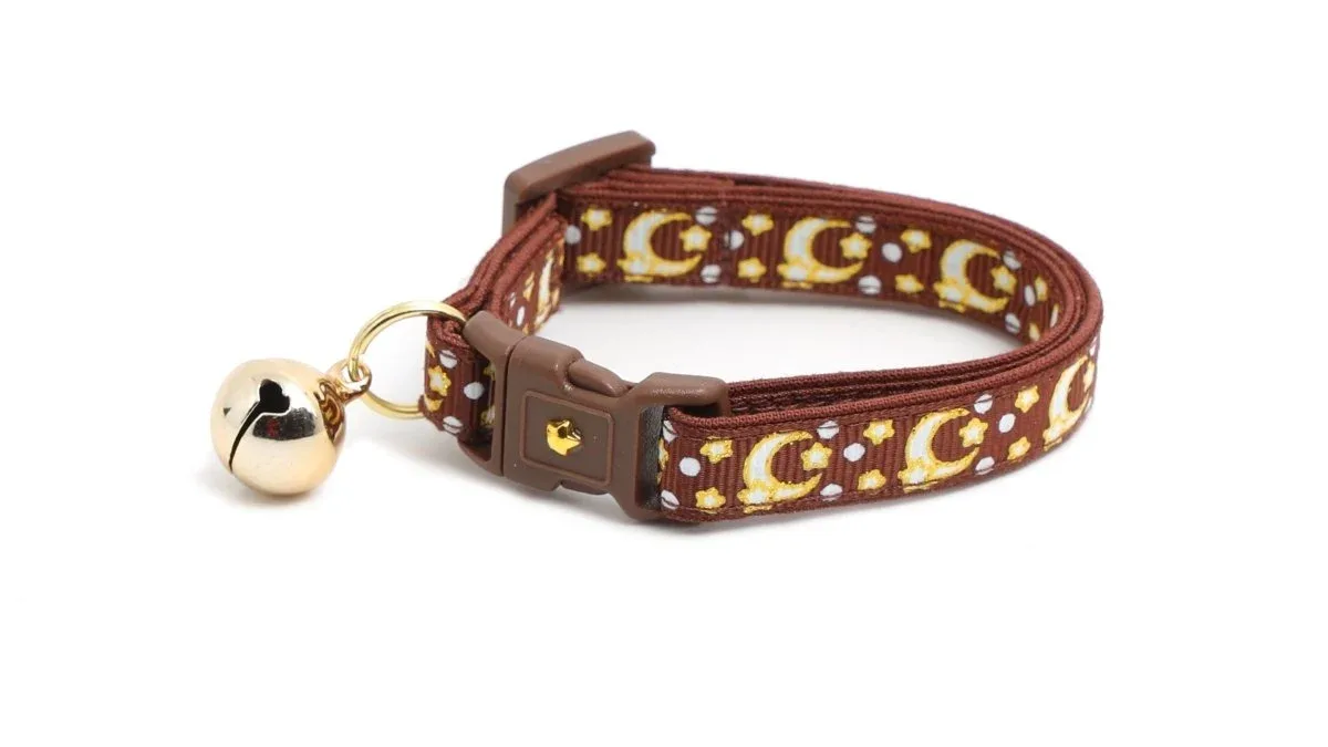Gold Moons and Stars on Brown Cat Collar - Image 2