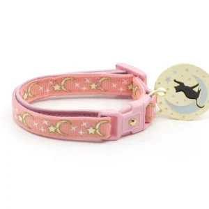 Gold Moons and Stars on Coral Pink Cat Collar