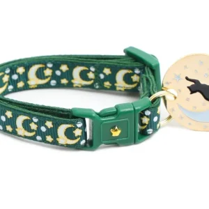 Gold Moons and Stars on Dark Green Cat Collar