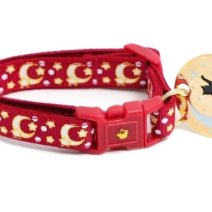 Gold Moons and Stars on Dark Red Cat Collar
