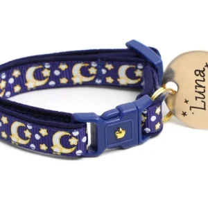 Gold Moons and Stars on Navy Blue Cat Collar