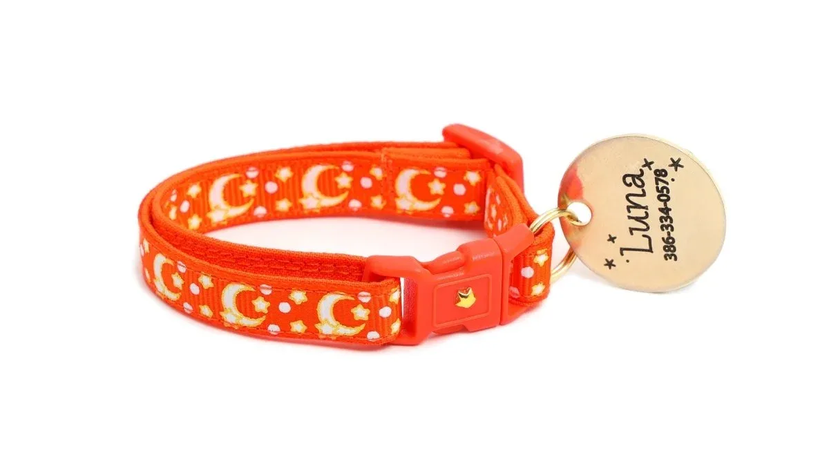 Gold Moons and Stars on Orange Cat Collar - Image 2