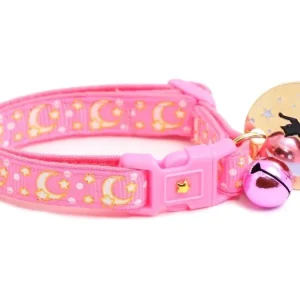 Gold Moons and Stars on Peony Pink Cat Collar