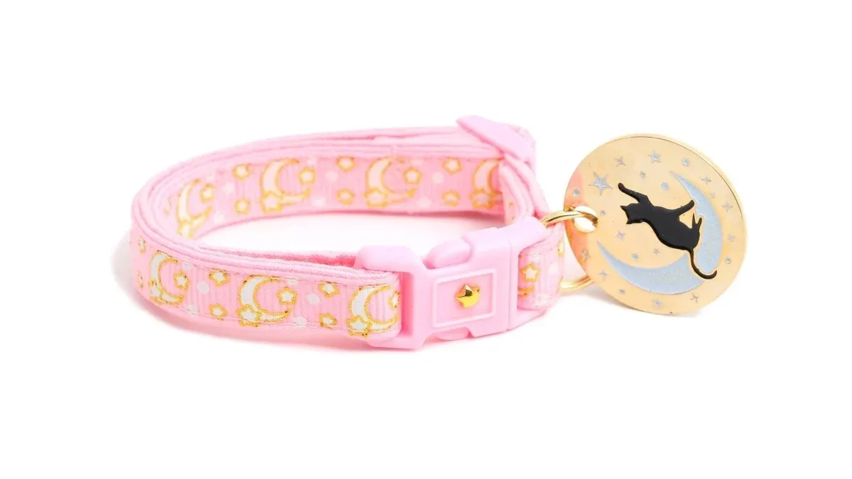Gold Moons and Stars on Powder Pink Cat Collar