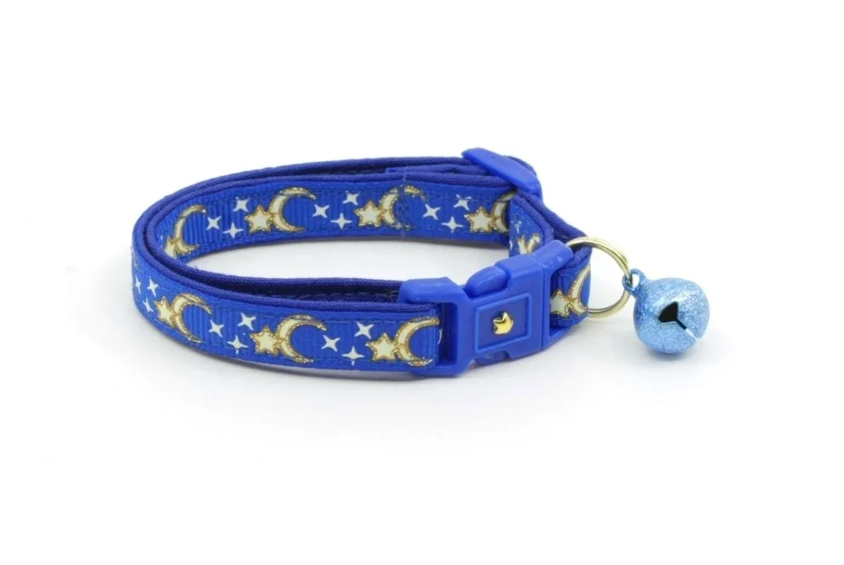 Gold Moons and Stars on Royal Blue Cat Collar - Image 2