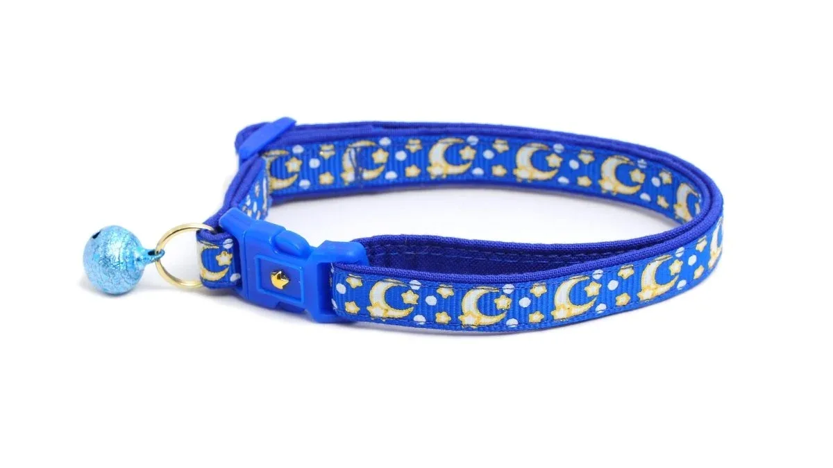 Gold Moons and Stars on Sapphire Blue Cat Collar
