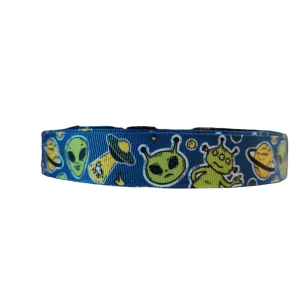 Green Aliens Nylon Dog Collar