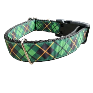 Green and Gold Plaid Nylon Dog Collar