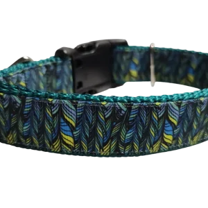 Green Feathers Pattern Nylon Dog Collar