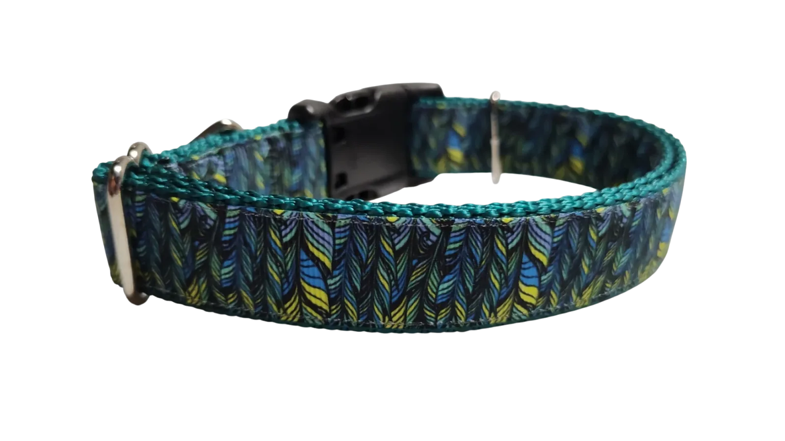 Green Feathers Pattern Nylon Dog Collar