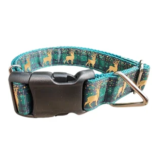 Green Plaid Deer Nylon Dog Collar