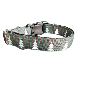 Green Plaid Trees Nylon Dog Collar