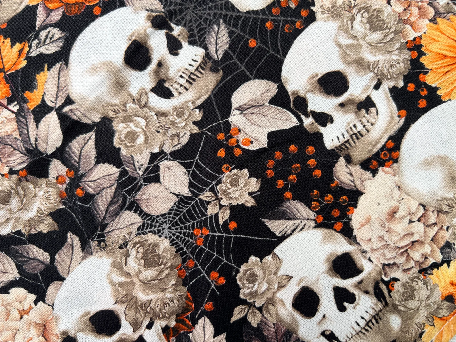 Halloween Floral Skulls Black Bandana - Image 2