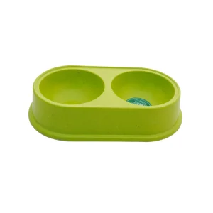 Healing Leaf Eco Friendly Dual Bamboo Bowl for Dogs and Cats (Green)