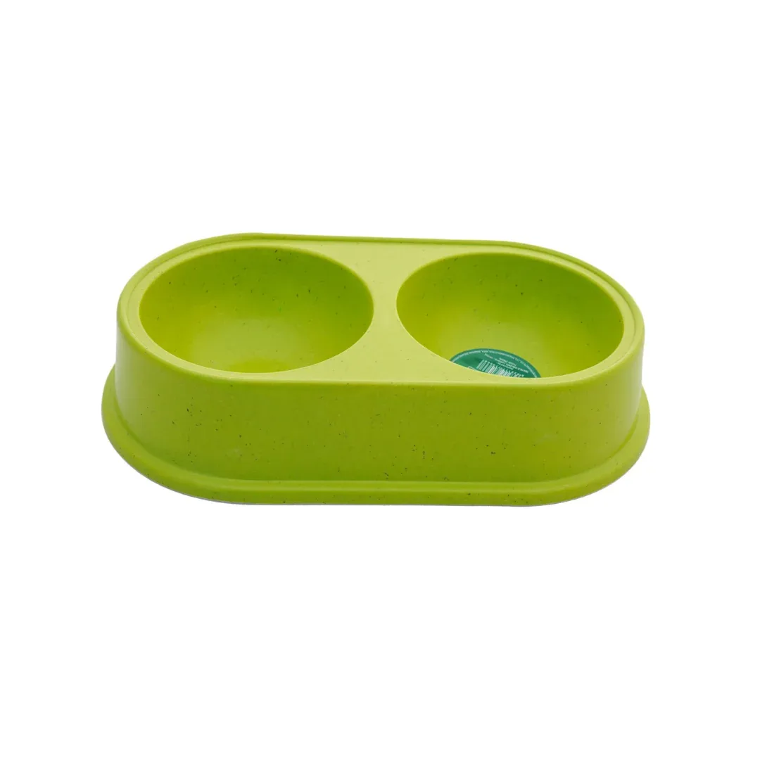 Healing Leaf Eco Friendly Dual Bamboo Bowl for Dogs and Cats (Green)