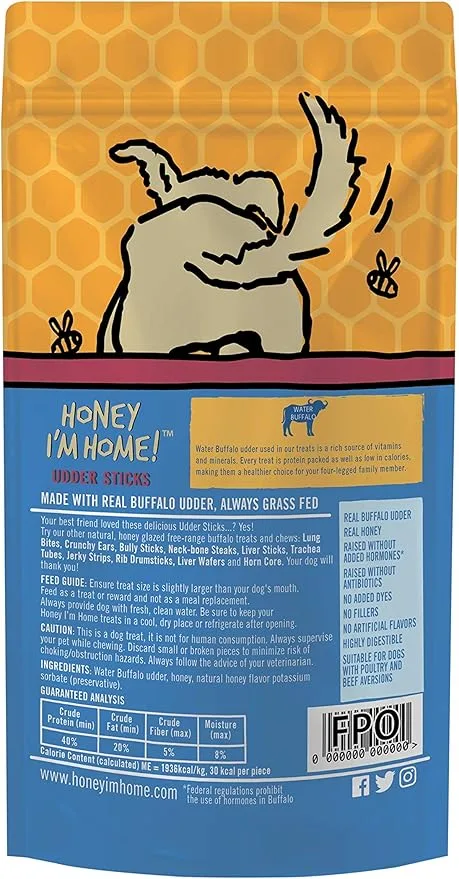Honey I'm Home Buffalo Udder Sticks Dog Treats (4oz) - Image 2
